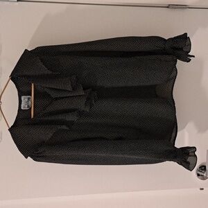 Vintage Black & White Polka Dot Women's Sheer 90's Ruffled Blouse (Size M)